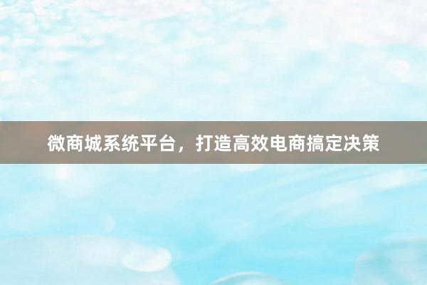 微商城系统平台，打造高效电商搞定决策